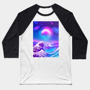 Great Wave off Kanagawa Synthwave GALAXY Baseball T-Shirt